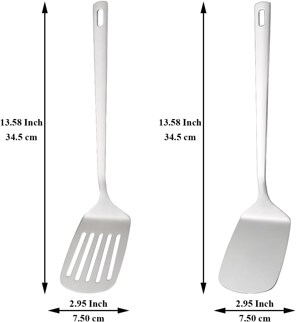 Stainless Steel Spatulas Set, Silver Slotted Turner, Solid Turner, Kitchen Spatulas for Nonstick Cookware, Dishwasher Safe, Easy to Clean - Image 2