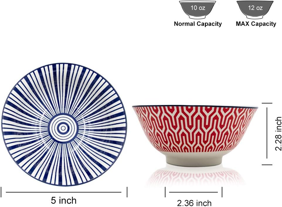 Ceramic Bowls Set - 10 oz Serving Bowls For Kitchen - Cereal, Ice Cream, Soup, Salad, Rice, Dessert Ceramic Bowls - Assorted Colorful Set of 6 - Microwave Dishwasher Safe - 5 Inch - Image 2