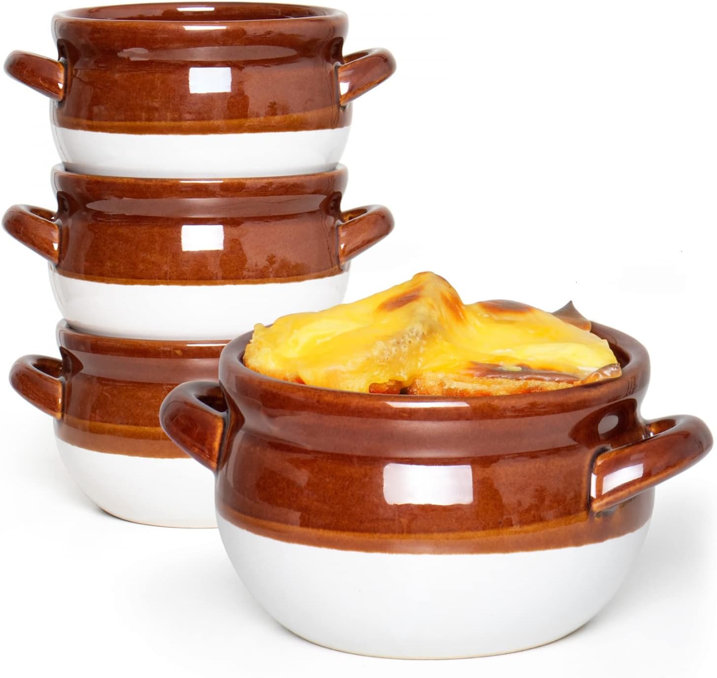French Onion Soup Bowls with Handles, 16 Oz Ceramic Soup Serving Bowl Crocks - Oven Safe Bowls for Chili, Beef Stew, Cereal, Pot Pies, Set of 4