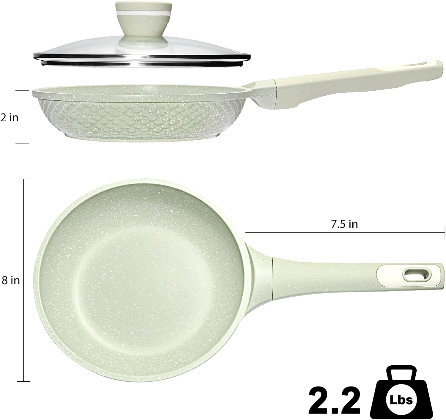 Non stick Frying Pans 8 in Skillet with Lid, Omelet Pan, Small Frying Pans Nonstick, Healthy Cookware Non Toxic Chefs Pan, Egg Pan with Heat Resistant Handle,100% PFOA PFAS-Free, Cooking all stovetop