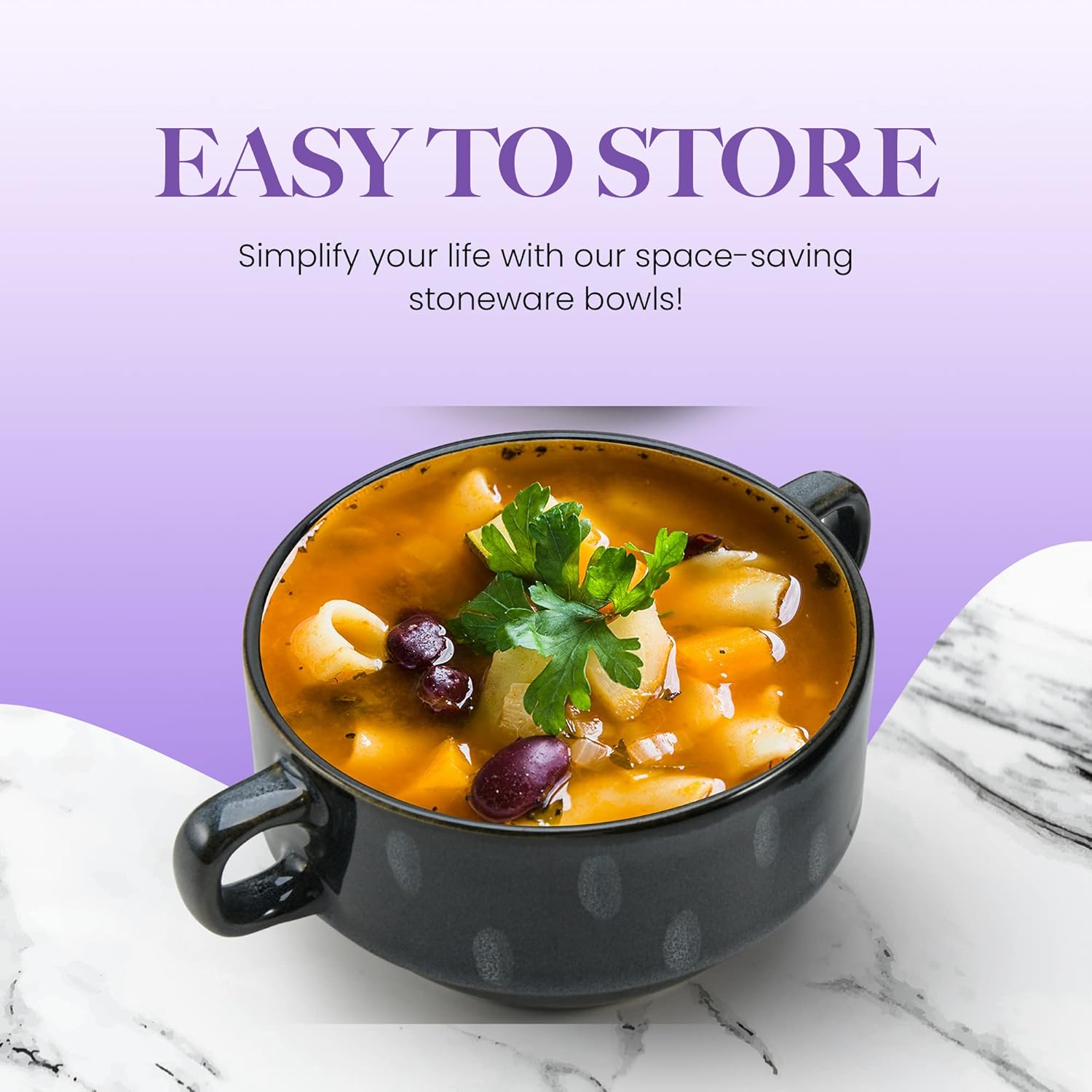 Soup Bowls with Handles | Set of 4 | 16-Oz Glazed French Onion Soup Bowl | Stackable Serving Bowls for Stew, Pasta, Chili | Stoneware, Dishwasher & Oven Safe (Assorted Blue) - Image 2