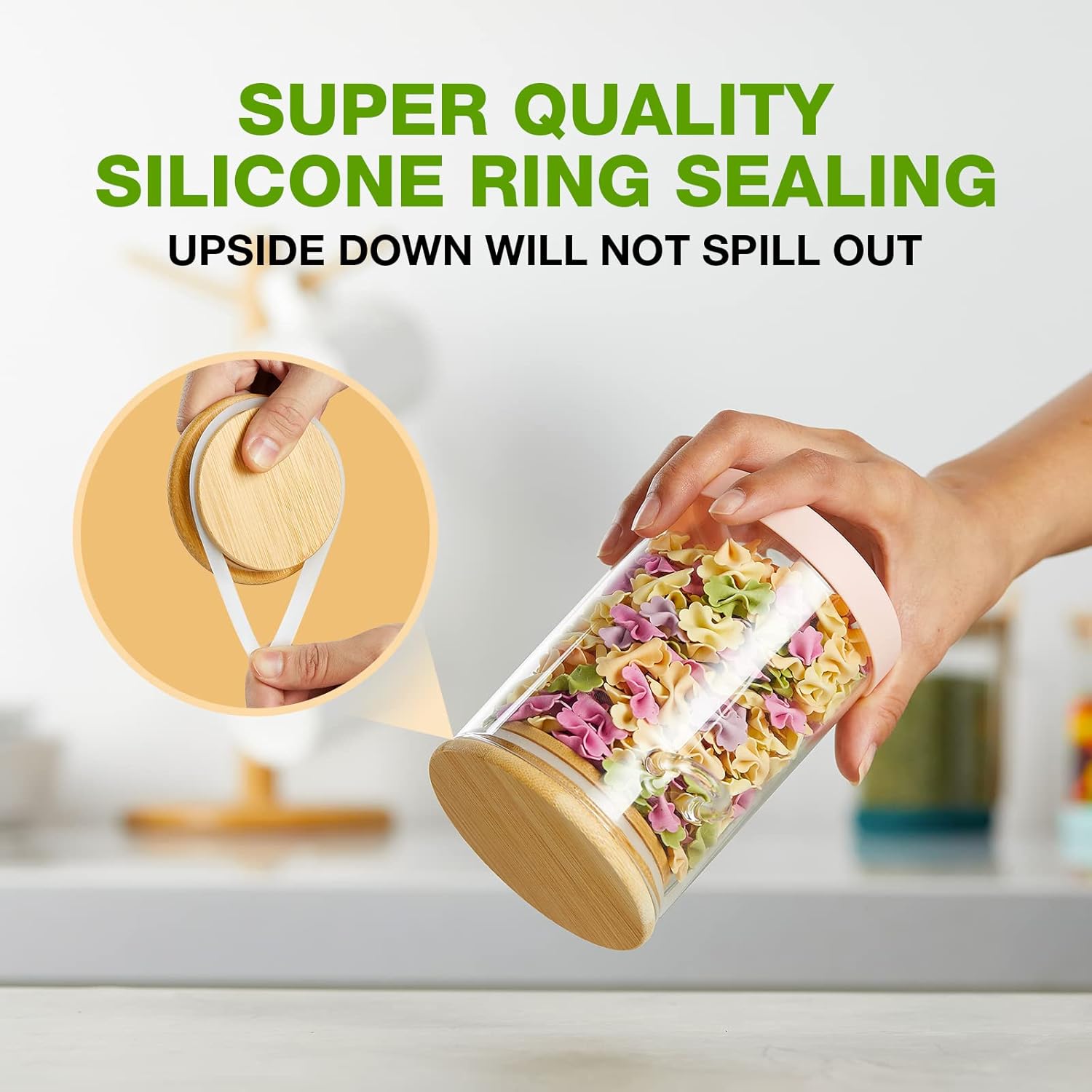 Set of 4 Airtight Glass Jars with Bamboo Lids & Spoons, 17 oz Borosilicate Overnight Oats Containers with Lids, Clear Food Storage Canister for Cookie, Candy, Coffee, Sugar, Matcha Tea, Flour - Image 2