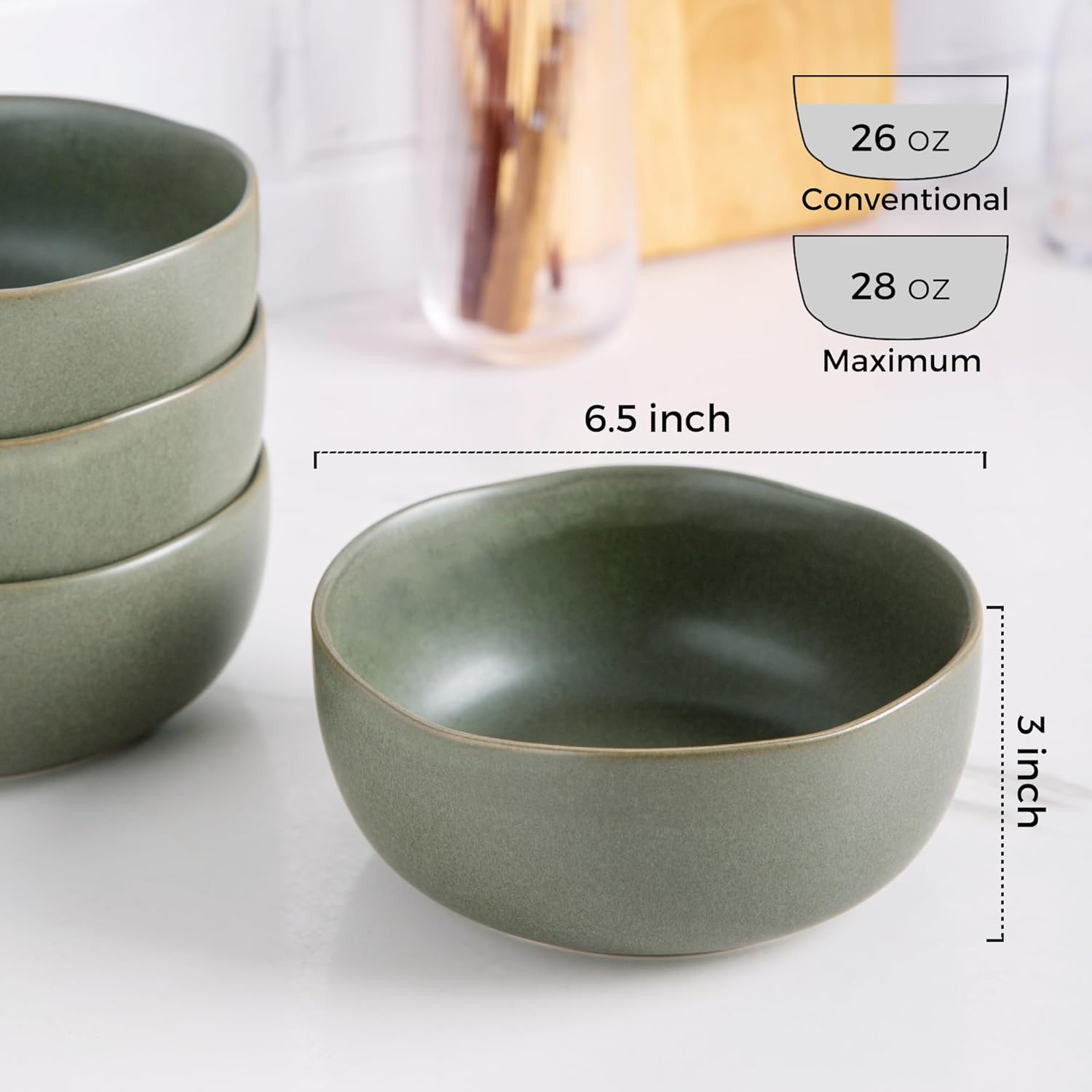 Stoneware Cereal Bowls for Kitchen, 28oz Large Ceramic Soup Bowls Set of 4 for Meal,Snacks,Soup, Oven, Microwave&Dishwasher safe Kitchen Bowls with Wavy Rim, Reactive Glaze Matte - Image 2
