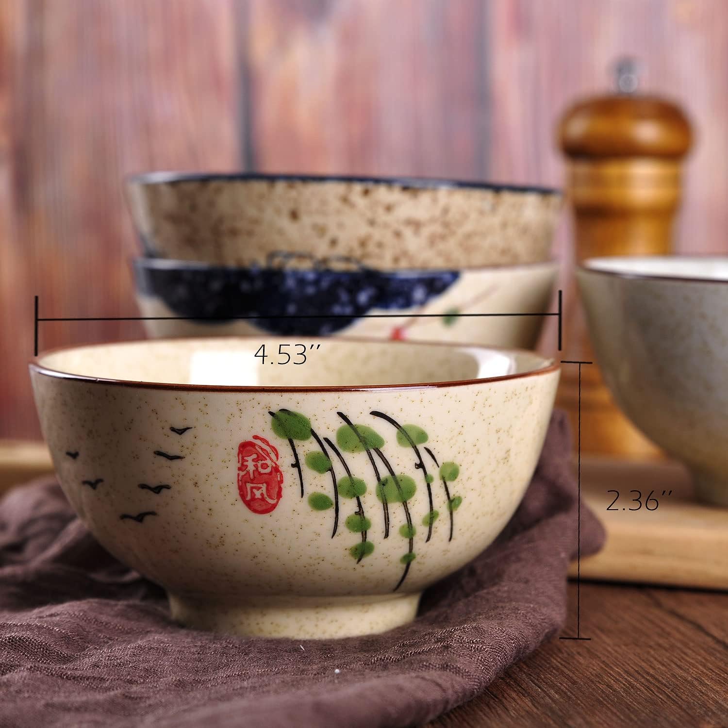 4.5 inch Set in 4 Retro Chinese Japanese Creative Hand-painted Floral Cereal Ceramic Soup Rice Bowl - Image 2