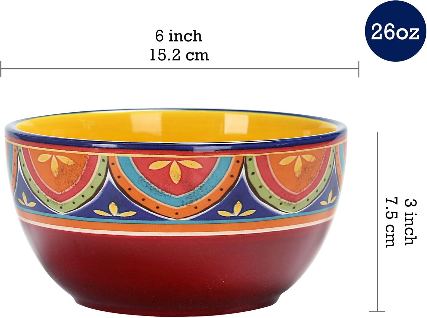 Tunisian 26oz Ceramic Cereal Bowls Set of 4, for Pasta, Salad, Cereal, Soup & Microwave & Dishwasher Safe