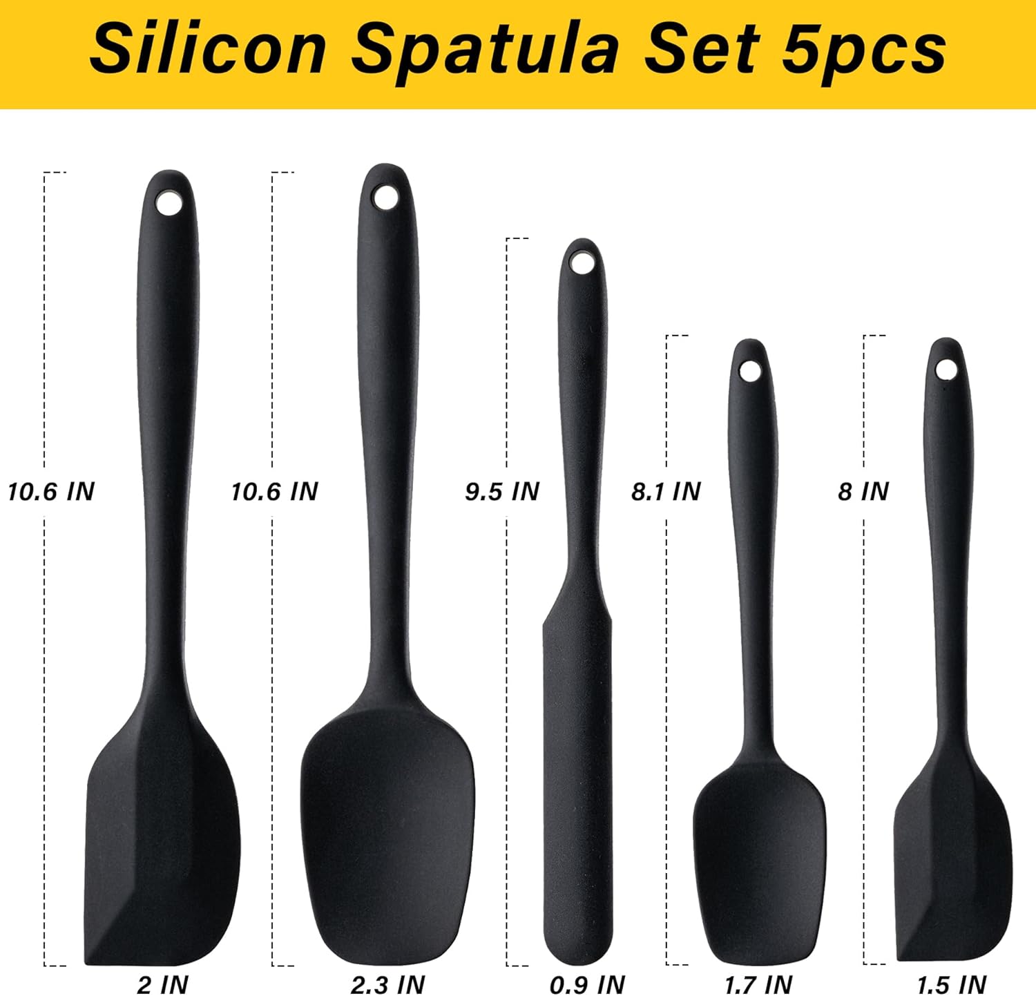 Silicone Spatula Set, 5 Piece Food Grade Rubber Spatulas for Baking, Cooking, and Mixing High Heat Resistant Non Stick Dishwasher Safe BPA-Free (Black) - Image 2