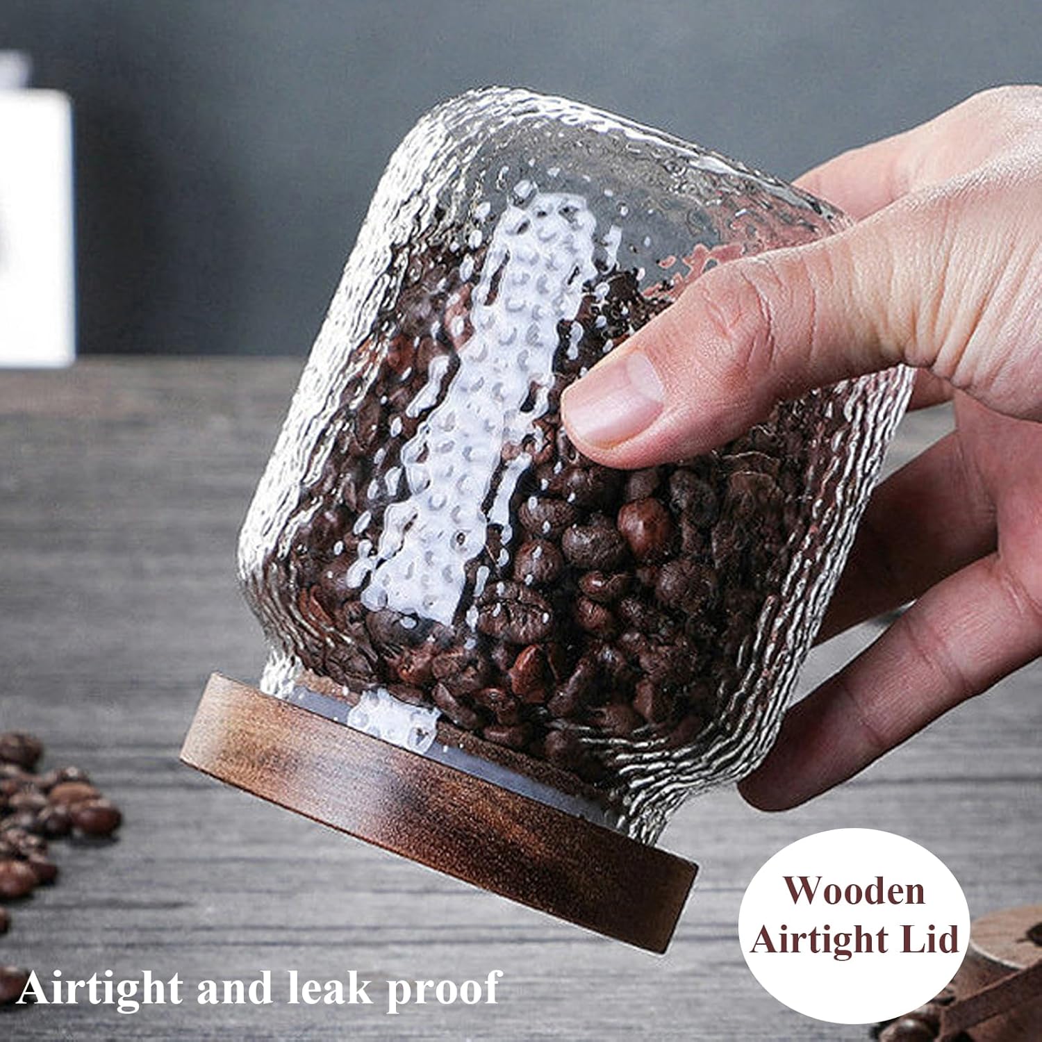 24 OZ Glass Coffee Jar with Wooden Lid 700ml Clear Vintage Glass Storage Canister Anti-slip Decorative Glass Jars with Lids for Food Candy Coffee Beans Cookie Sugar - Image 2