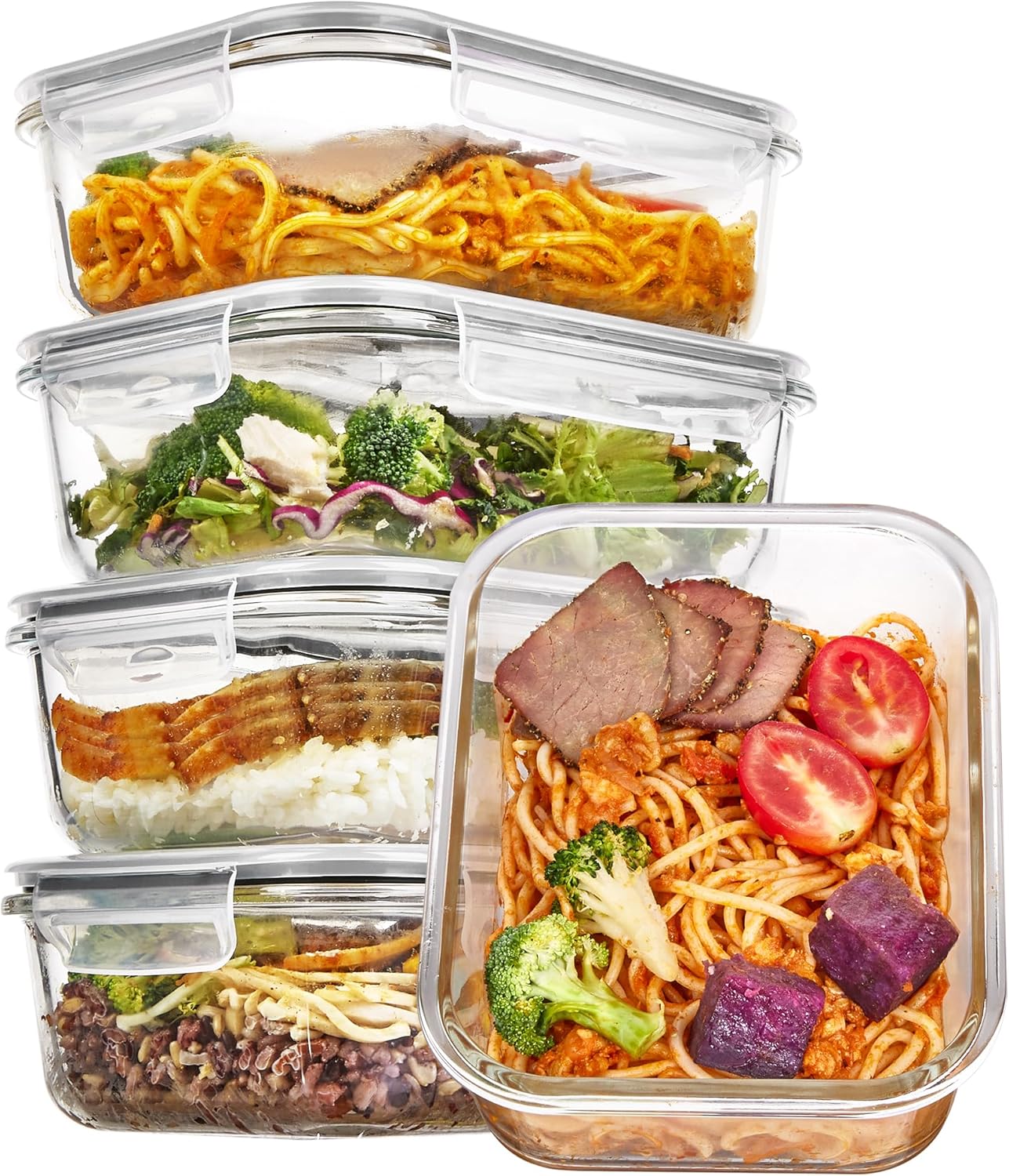 5 Pack 35oz Glass Food Storage Containers with Lids, Meal Prep Containers, Airtight Reusable Lunch Container Set, Safe for Oven, Microwave, Freezer, and Dishwasher