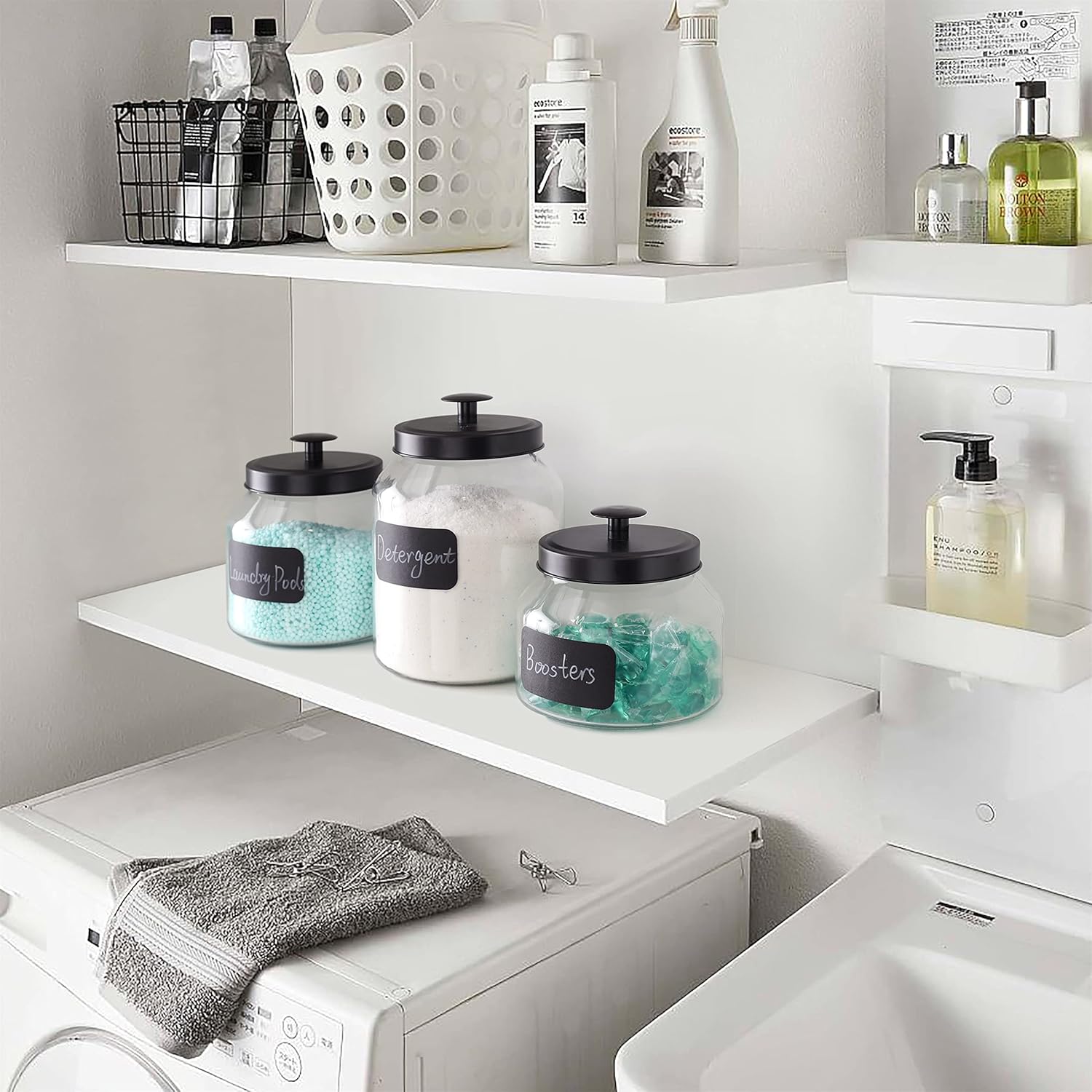 Clear Glass Kitchen Canister Set, Cookie Jar, Food Storage Container, Bathroom Jar with Metal Airtight Lid (Black) - Image 2