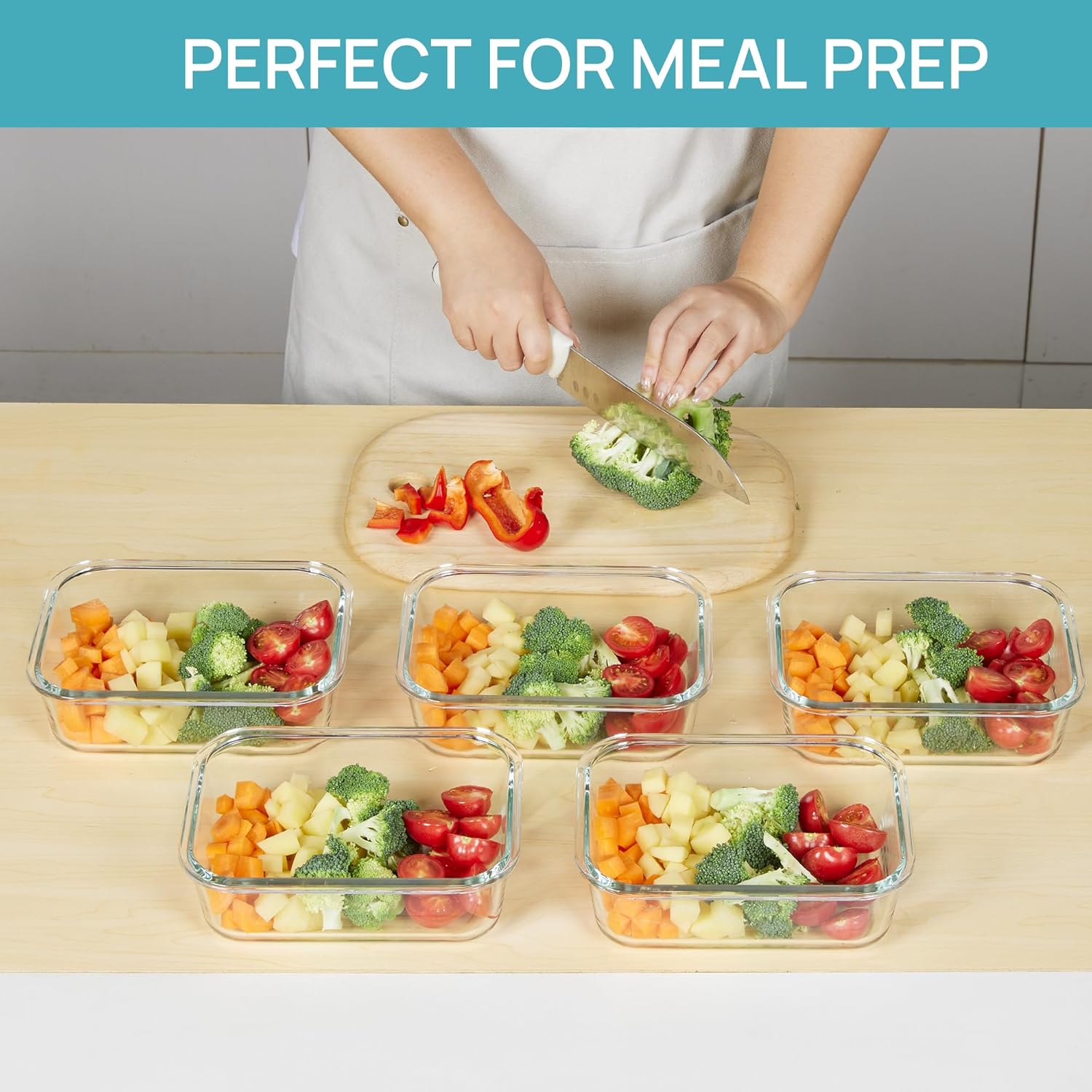 5 Pack 35oz Glass Food Storage Containers with Lids, Meal Prep Containers, Airtight Reusable Lunch Container Set, Safe for Oven, Microwave, Freezer, and Dishwasher