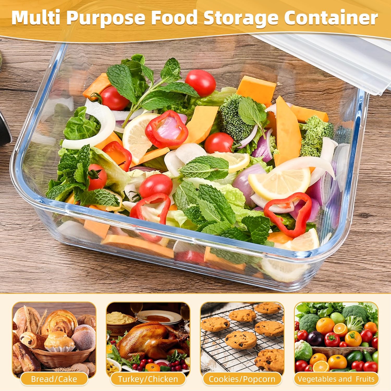 Glass Bread Box Airtight Bread Container, 190oz / 24Cup Large Glass Storage Containers with Lids, Ideal Airtight Food Storage Containers, Roasting Turkey/Chicken/Cookie, Oven&Dishwasher Safe - Image 2