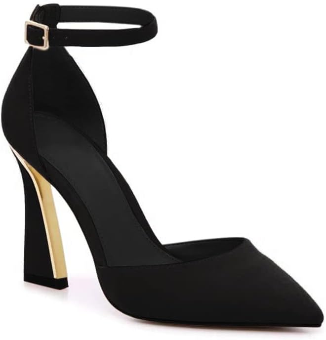 Womens Pumps Point Closed Toe Heels Buckle Ankle Strap Heeled Sandals