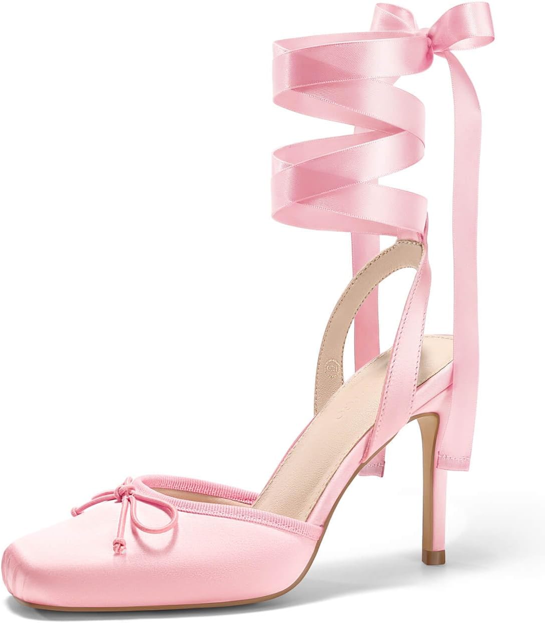 Womens Ballet High Heels Satin Closed Square Toe Ballerina Heels Lace Up Bow Pumps Prom Shoes