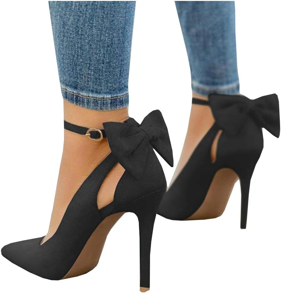 Women's Pointed Toe High Heels Ankle Strap Pumps Shoes Bow Wedding Bowtie Back Dress Sandals