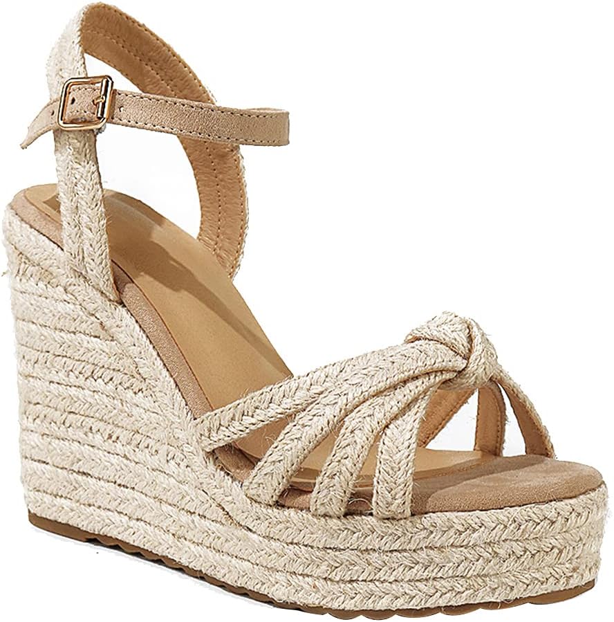 Sandals for Women : Comfortable Wedge Platform Sandals Women - Braided Espadrilles for Women Ankle Strap Open Toe Wedges Heels Beach Sandals Summer Shoes
