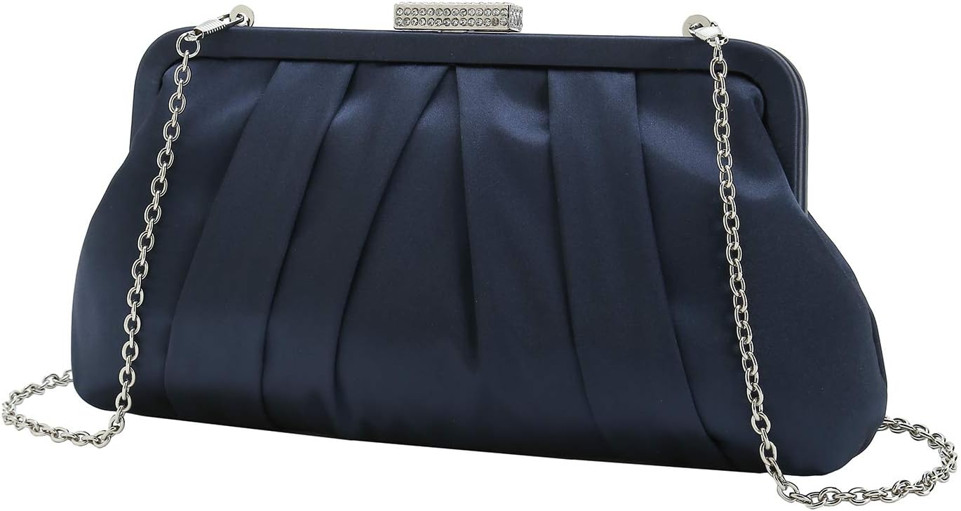 Classic Pleated Satin Clutch Bag Diamante Embellished Formal Handbag for Wedding/Prom/Black-Tie Events - Image 2
