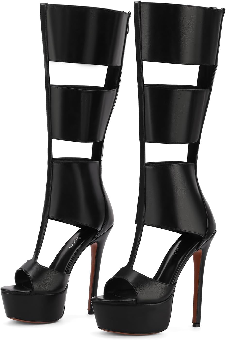 Platform Knee High Sandals for Women, Gladiator Open Toe Summer Booties Black Heels Sandal Boots, Sexy Style Casual for Party