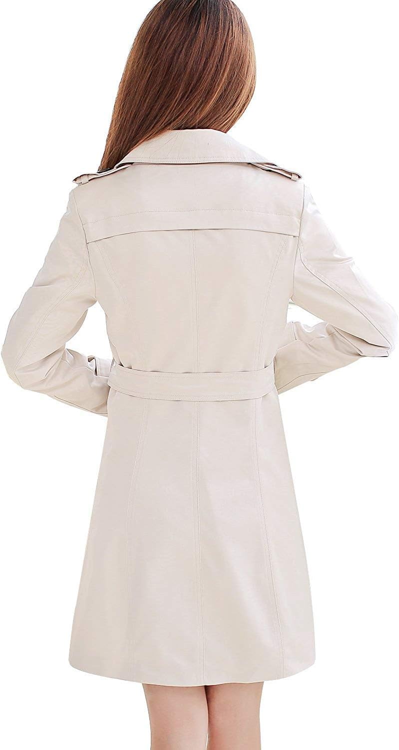 Women's Double-Breasted Trench Coat Classic Lapel Overcoat Slim Outerwear Waterproof Coat with Belt Buckle - Image 2