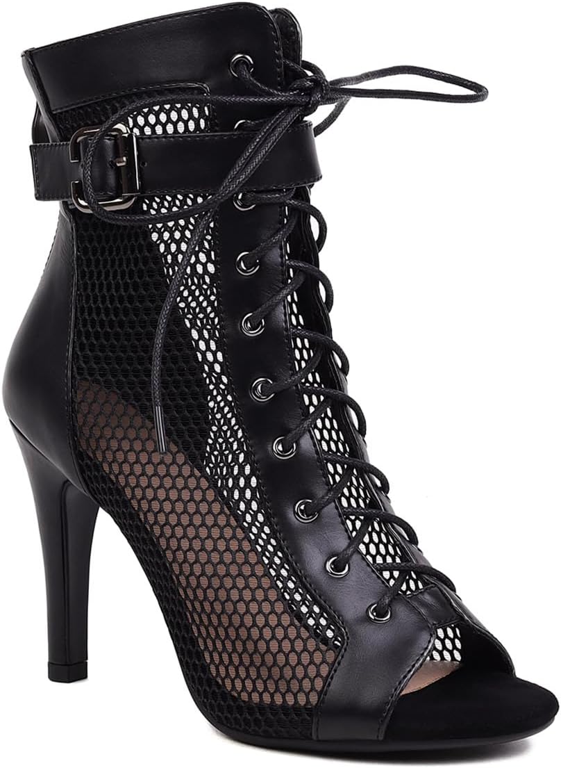 Women's Mesh Sandals Peep Toe High Top Sandals Lace Up Summer Boots Buckle Strap Party Sexy Pump Shoes Open toe