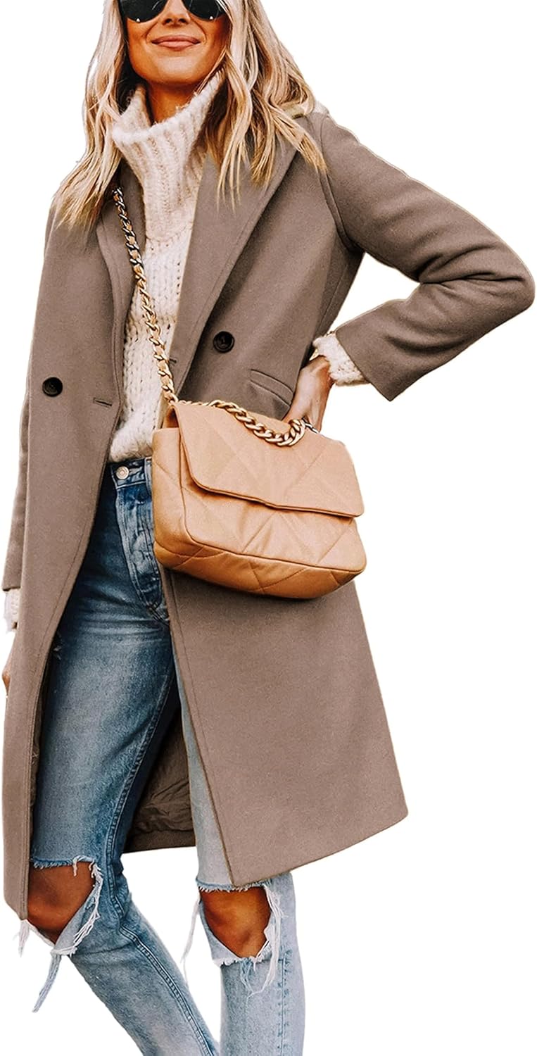 Women's Winter Wool Coat Casual Notch Lapel Single-Breasted Peacoat
