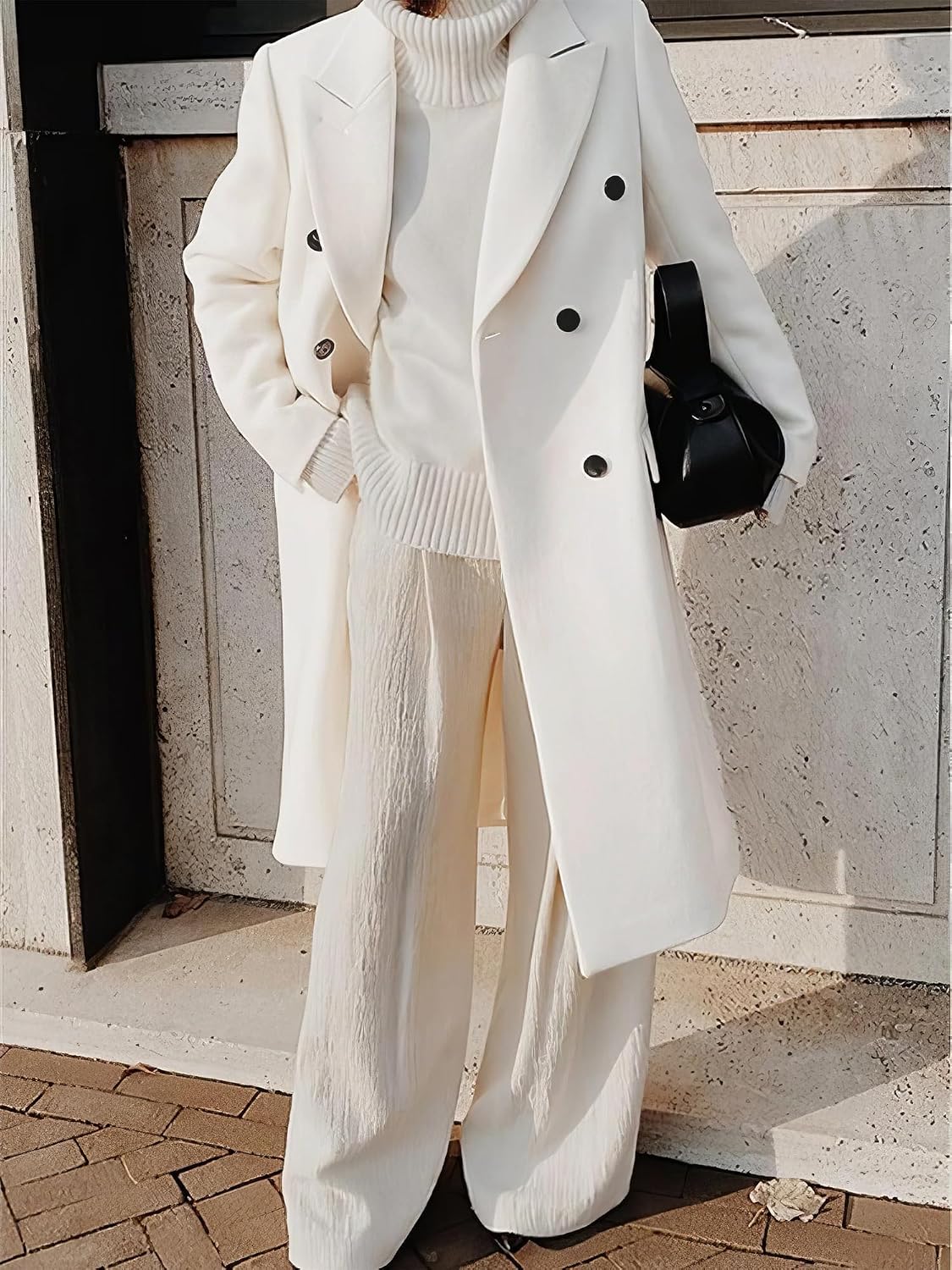 Womens Long Wool Coats Fall Winter Double Breasted Trench Coat Peacoat - Image 2