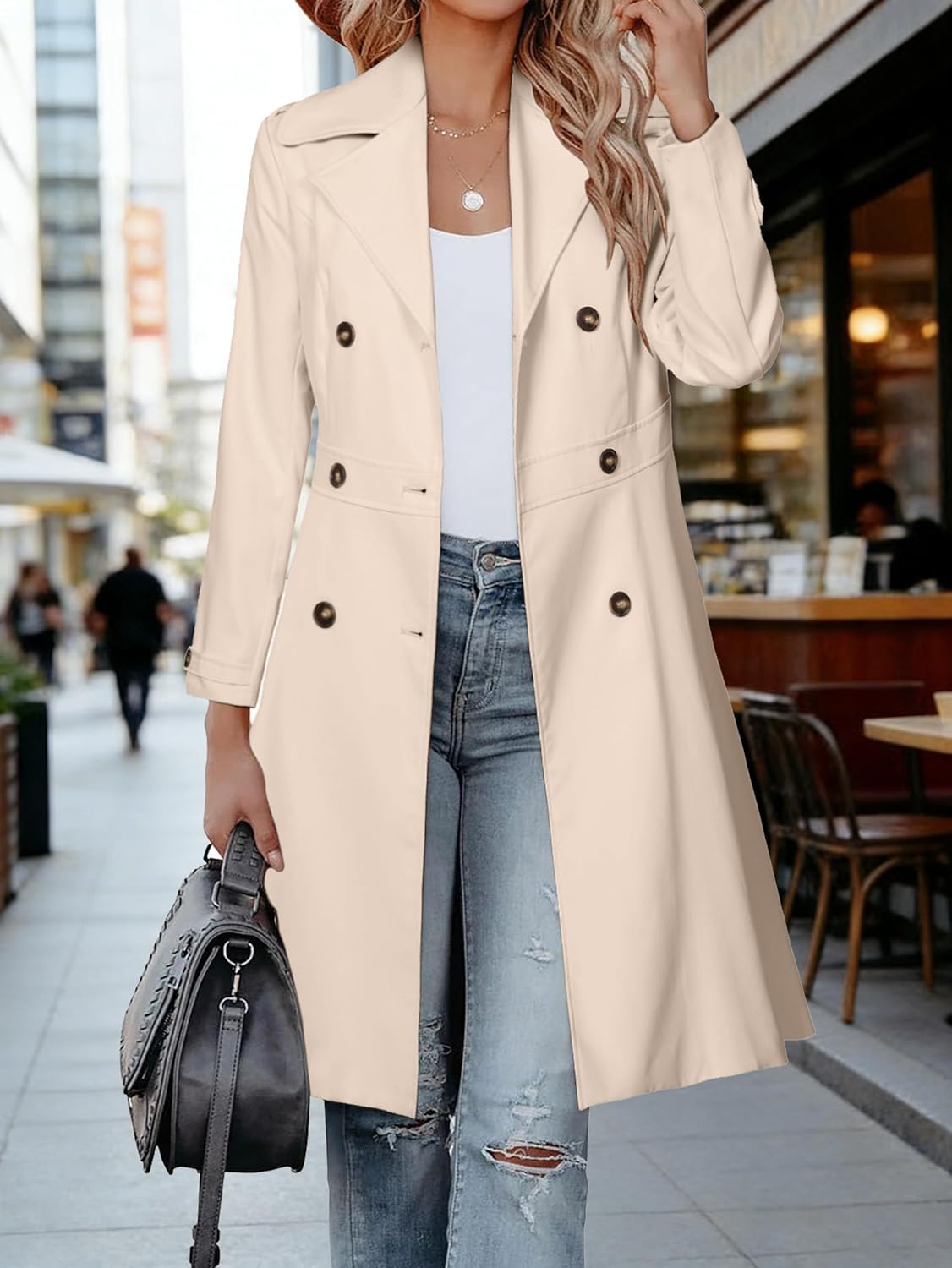 Womens Trench Coat Double-Breasted Long Dressy Windbreaker Overcoat Fall Winter Outerwear - Image 2