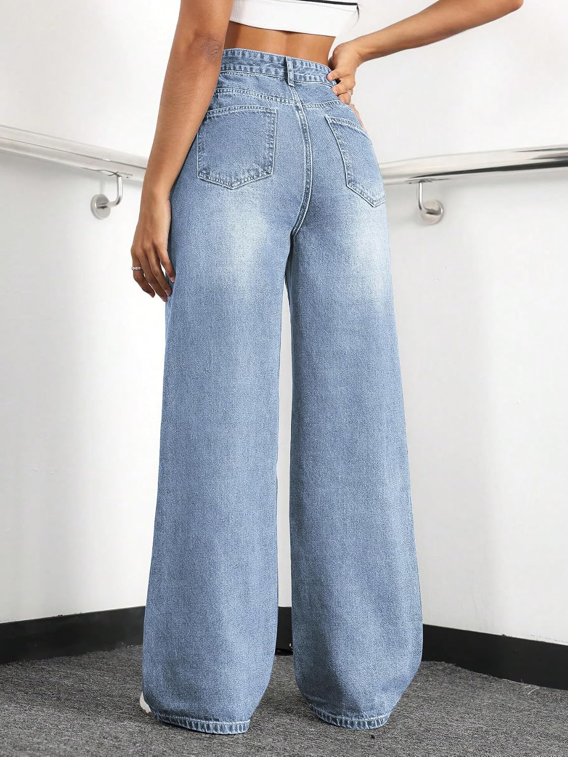 Straight Leg Jeans for Women,High Waisted Wide Leg Loose Stretchy Boyfriend Denim Pants Baggy Jeans for Women - Image 2