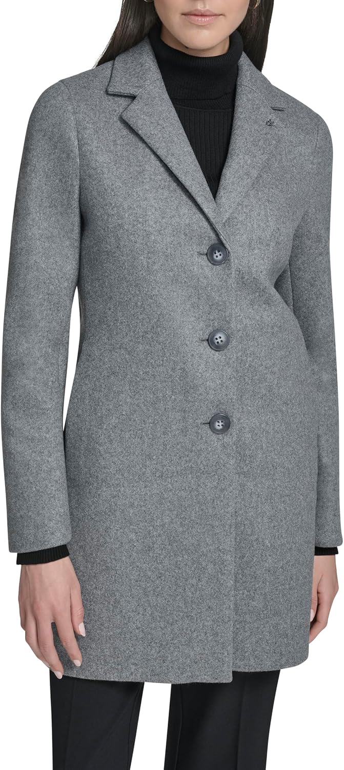 Women's Classic Faux Wool Overcoat – Long Button Front Winter Jacket