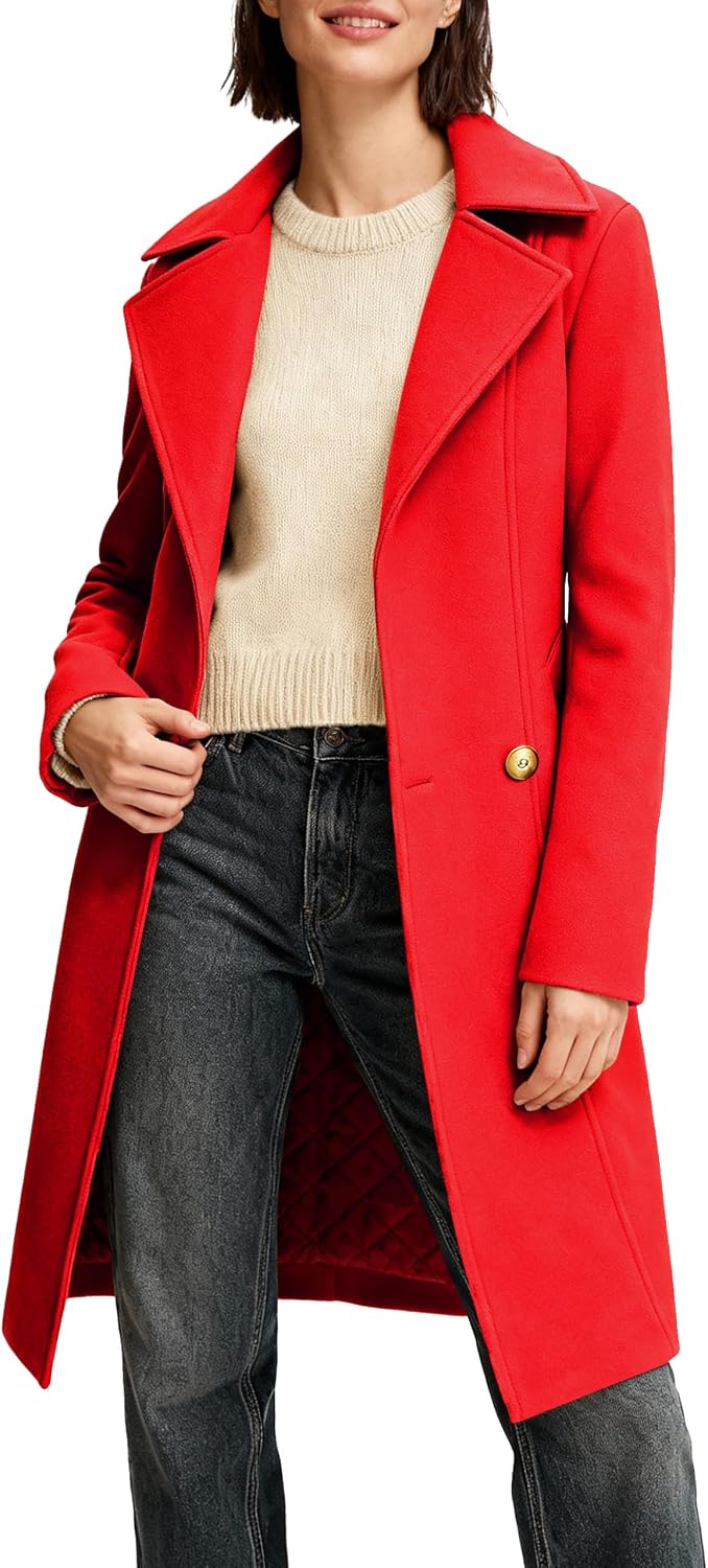 Women's Long Notch Lapel Coat, Double-Breasted Peacoat, Casual Classic Fall Winter Overcoat - Image 2